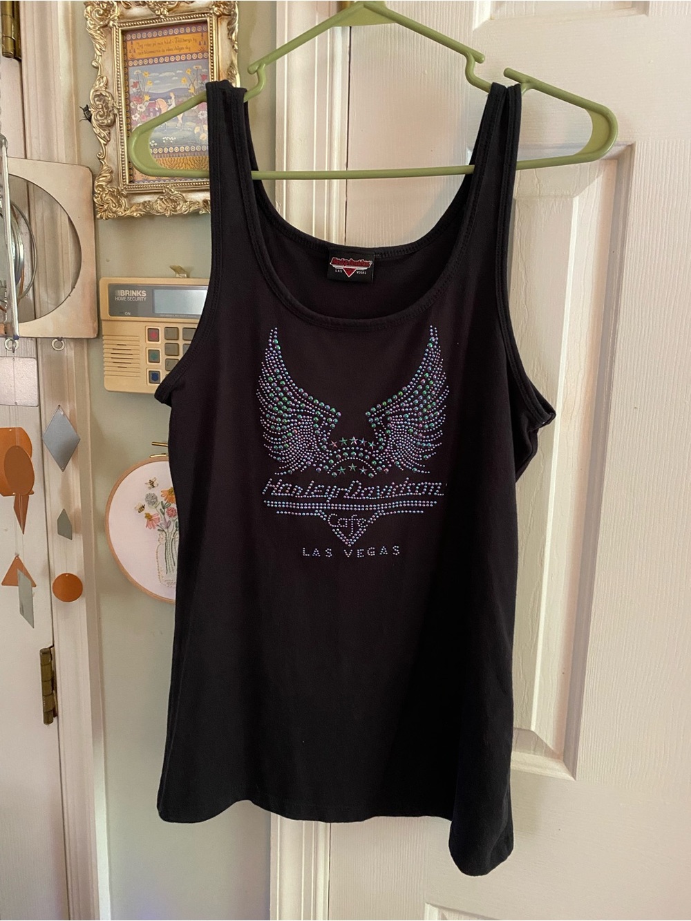 Vintage Women’s Harley Davidson Cafe Rhinestone Tank top Y2K Angel Wings XL